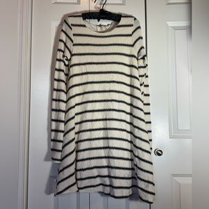 Striped Knit Mini Dress Casual Preppy Lightweight Summer Cream Navy Large‎